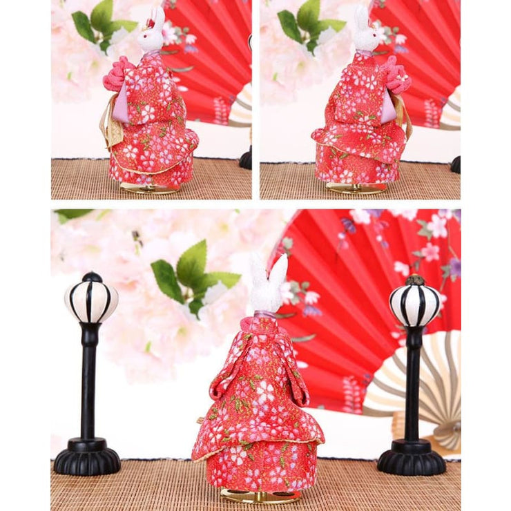 | Handmade Japanese Kimono Rabbit Music Box - Holding Flower | Foxtume