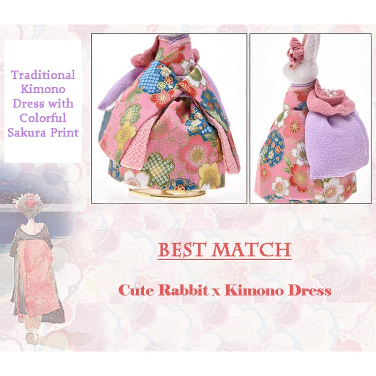 Music Box | Handmade Japanese Kimono Rabbit - Simple Pink Sakura | Foxtume