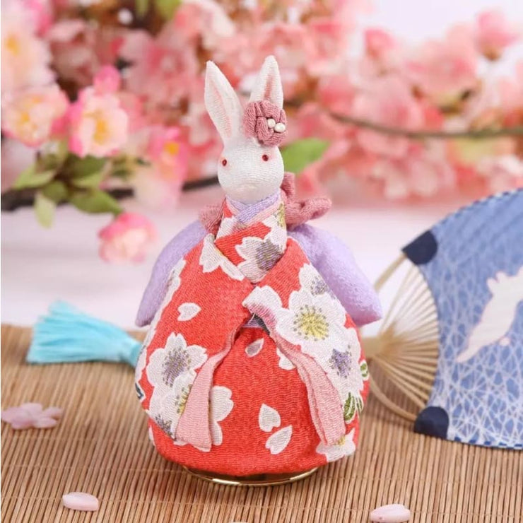 Music Box | Handmade Japanese Kimono Rabbit - Simple Red Sakura | Foxtume