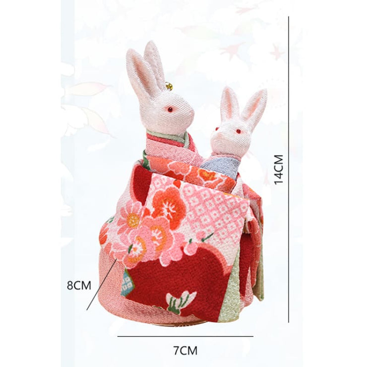 | Handmade Kimono Mother & Son Rabbit Music Box | Foxtume