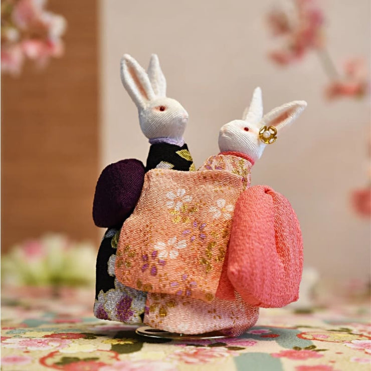 | Handmade Kimono Rabbit Music Box - Dancing Couples | Foxtume