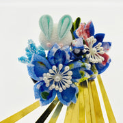 Accessory - Handmade Tsumami Kanzashi Hair Clip [blue Sakura] - Foxtume