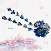 Accessory - Handmade Tsumami Kanzashi Hair Clip [blue Sakura] - Foxtume