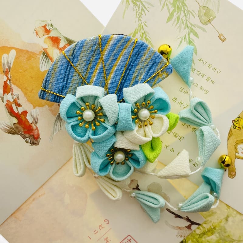 Accessory handmade tsumami kanzashi hair clip 【blue wave x hand