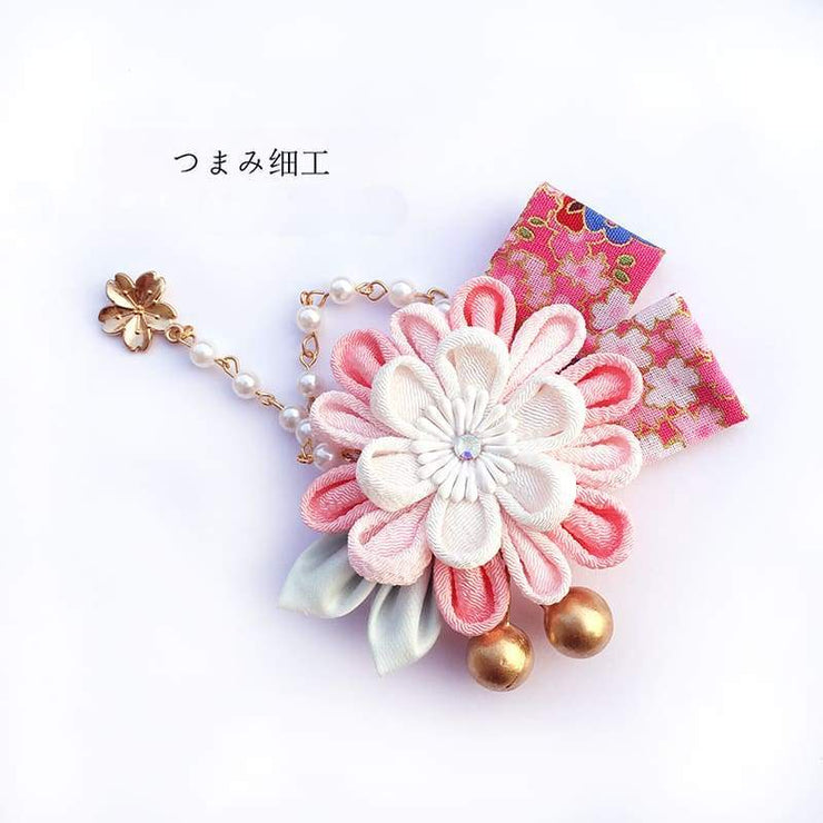 Accessory | Handmade Japanese Traditional Tsumami Kanzashi Hair Clip [Cherry Blossom] | Foxtume