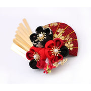 Accessory - Handmade Tsumami Kanzashi Hair Clip 【red & Black Sakura】 - Foxtume
