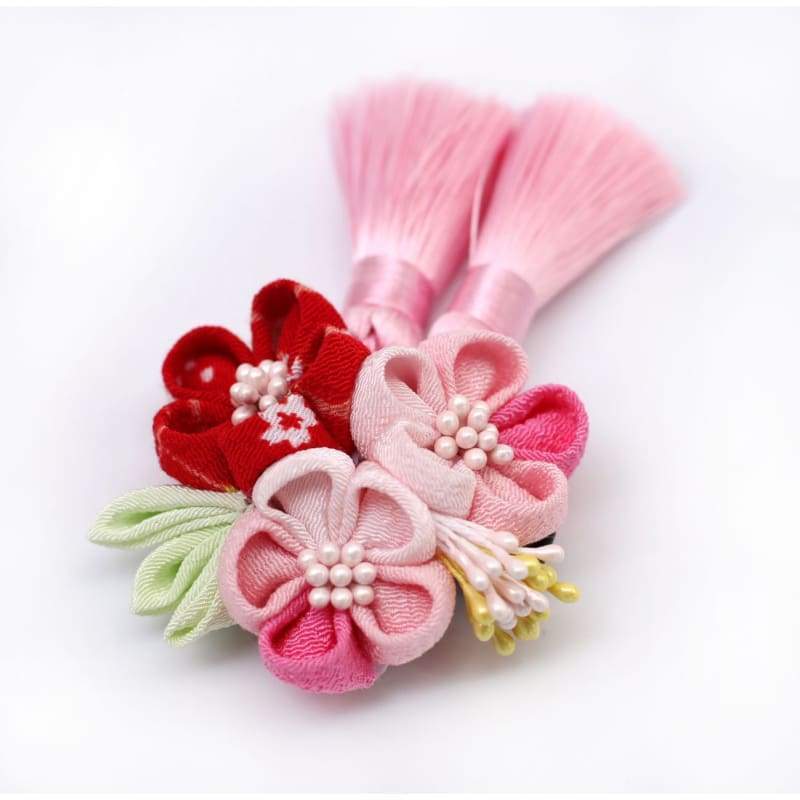 Accessory handmade tsumami kanzashi hair clip 【red & pink sakura