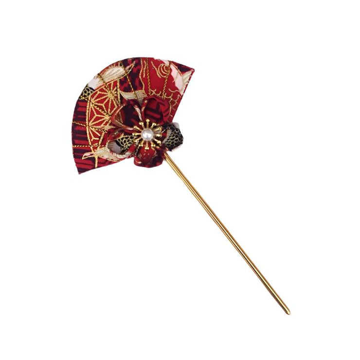 Accessory | Handmade Japanese Traditional Tsumami Kanzashi Hair Pin [Sakura X Hand Fan] | Foxtume