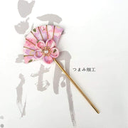 Accessory | Handmade Japanese Traditional Tsumami Kanzashi Hair Pin [Sakura X Hand Fan] | Foxtume