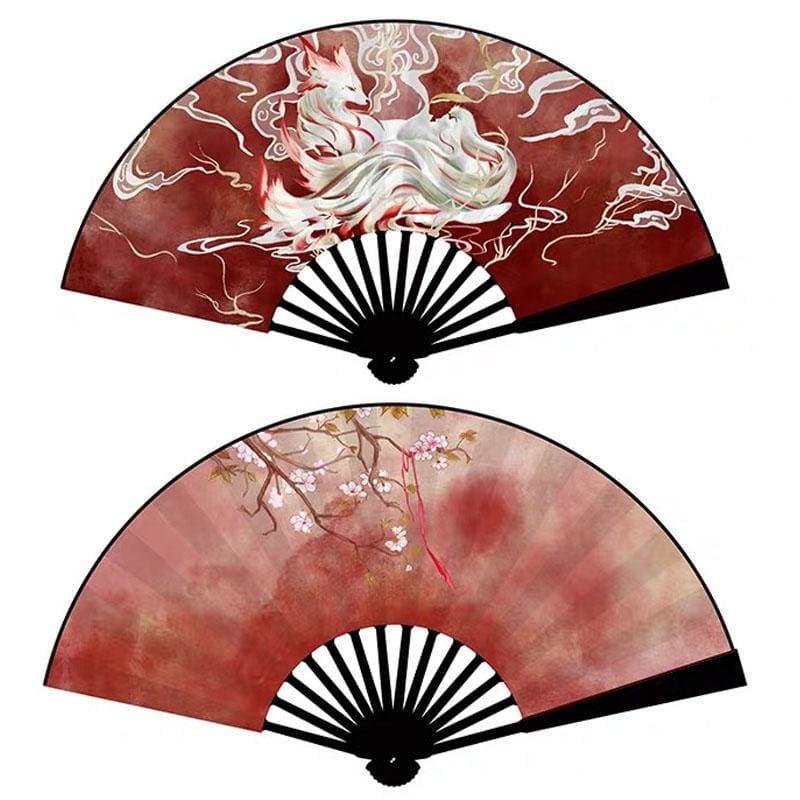 Hand fan japanese folding fan - white kitsune