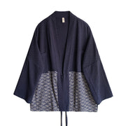 Japanese Wave Indigo Men's Haori Kimono Jacket