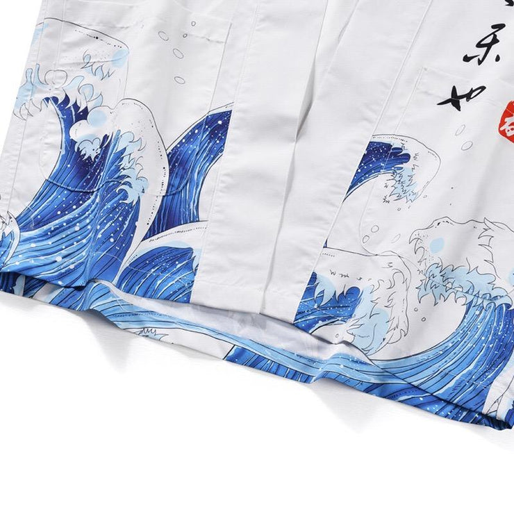 Haori | Jumping Koi & The Ocean Printed Men Kimono Jacket | Foxtume