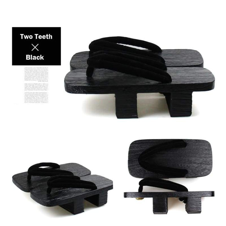 Men Black Japanese Wooden Sandals Black Strap | Foxtume