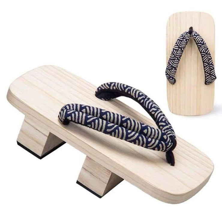 Geta | Men Two Teeth Wooden Sandals [Great Wave Pattern] | Foxtume