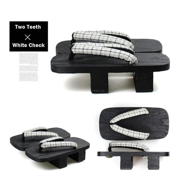 Geta - Men Two Teeth Wooden Sandals [White Check] - Foxtume