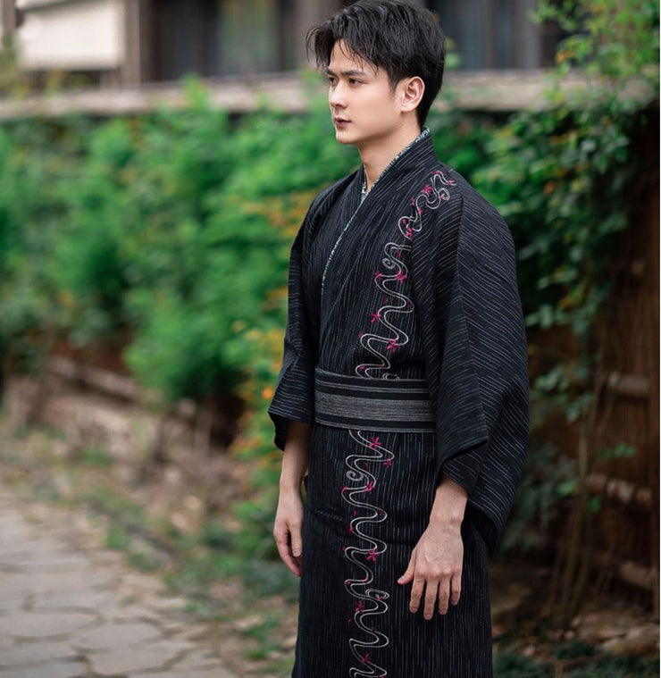 Japanese Robe Pattern Men Men Wave Pattern Festival Wear Yukata | Japanese Kimono Shop