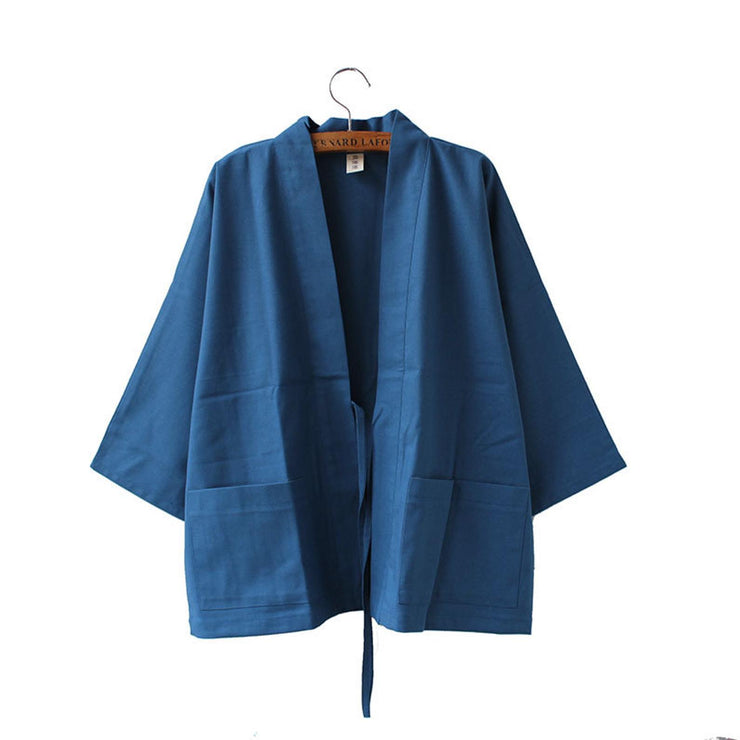 Navy Blue Traditional Japanese Style Women's Kimono Jacket Haori