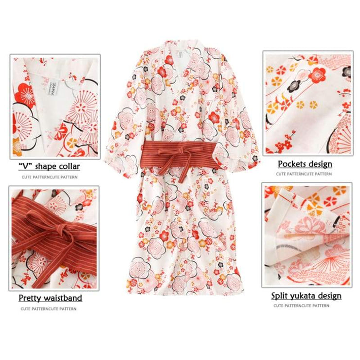 Yukata | Red Tone Floral Print Homewear | Foxtume