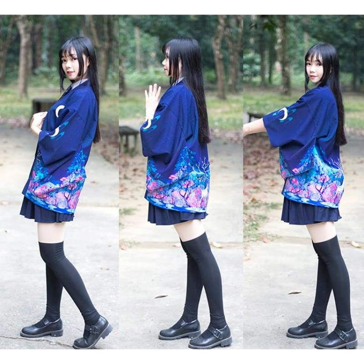 Haori | Reindeer Under The Moon Kimono Cardigan | Foxtume