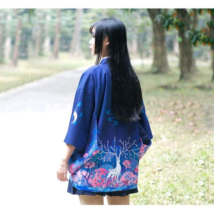 Haori | Reindeer Under The Moon Kimono Cardigan | Foxtume