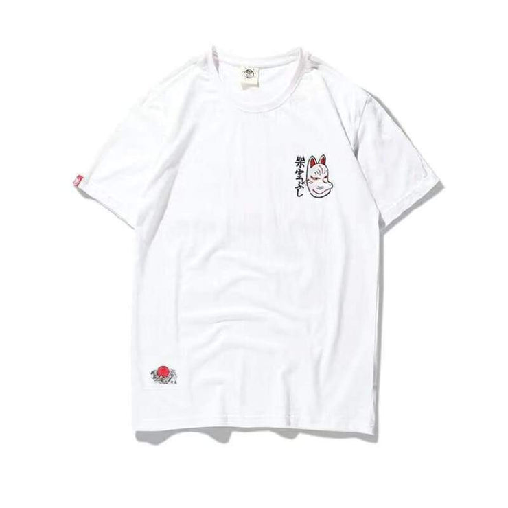 T-Shirt | Samurai Cat & Embroidered Kitsune Mask | Foxtume
