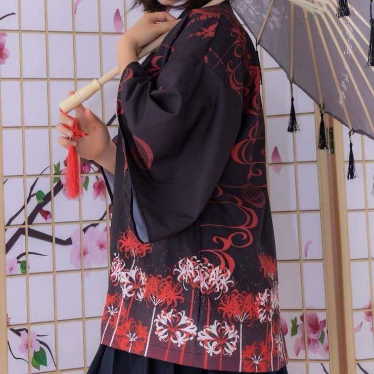 red spider lily shirt Haori spider lily gothic kimono cardigan foxtume