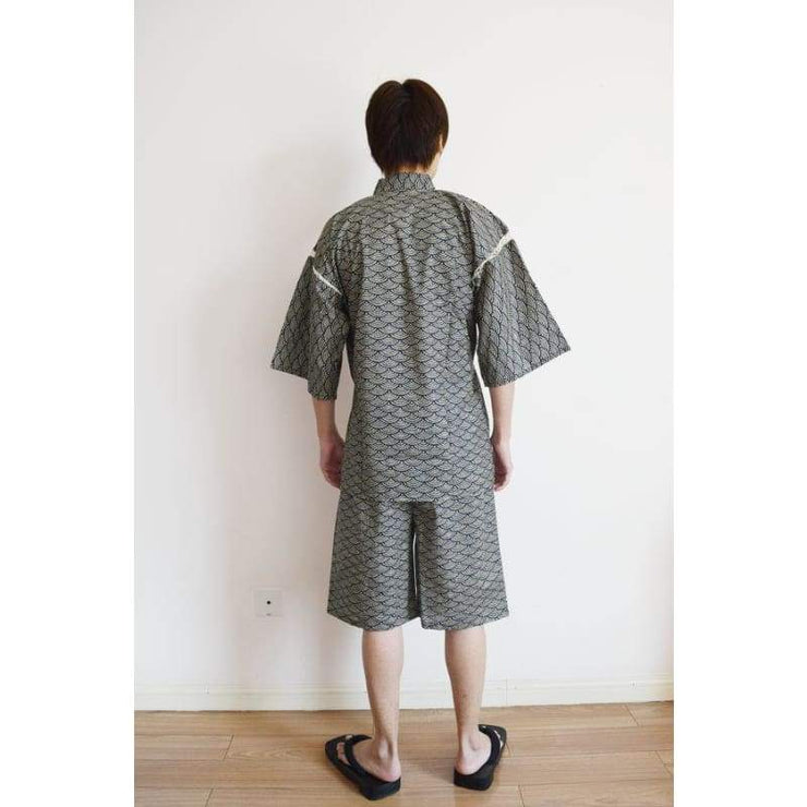Jinbei | Traditional Japanese Seigaiha Ocean Wave Pattern Night Wear | Foxtume