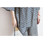 Yukata | Traditional Seigaiha Ocean Wave Pattern Womens Jinbei | Foxtume