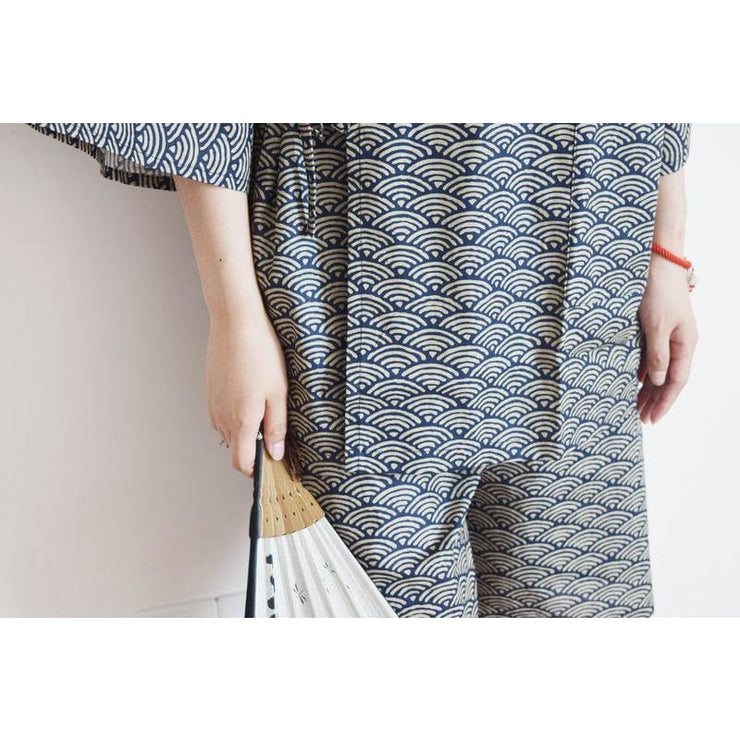 Yukata | Traditional Seigaiha Ocean Wave Pattern Womens Jinbei | Foxtume