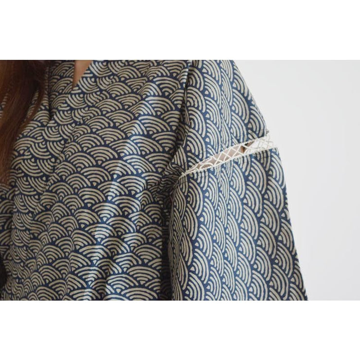 Yukata | Traditional Seigaiha Ocean Wave Pattern Womens Jinbei | Foxtume