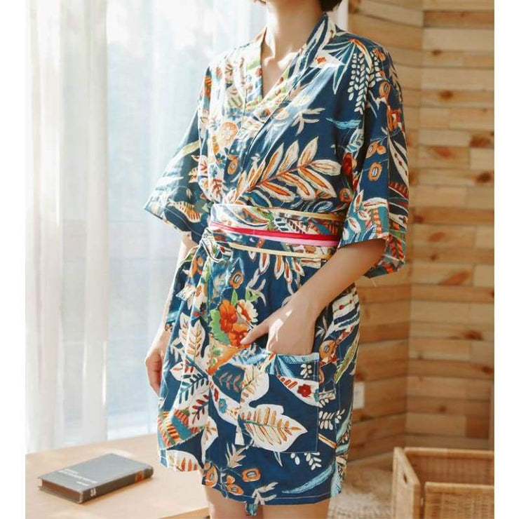 Yukata | Tropical Leaves Print Homewear Jinbei | Foxtume