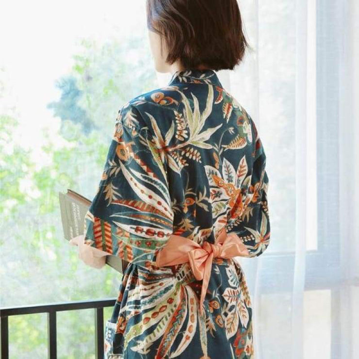 Yukata | Tropical Leaves Print Homewear Jinbei | Foxtume