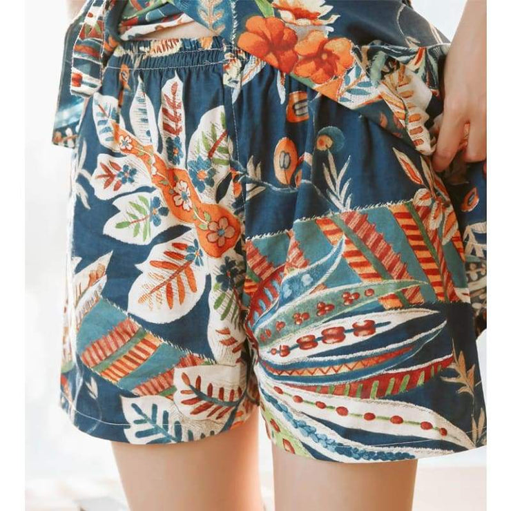 Yukata | Tropical Leaves Print Homewear Jinbei | Foxtume