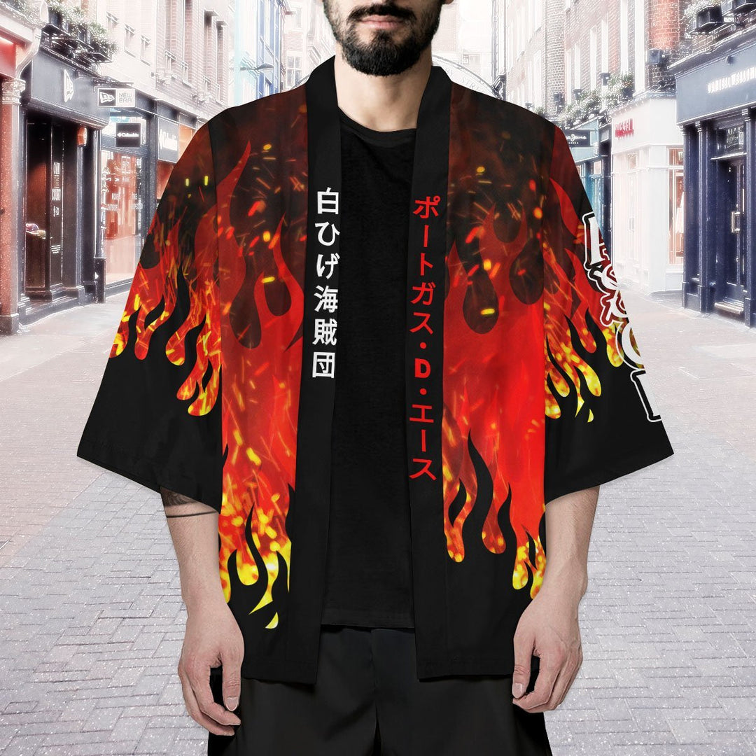 One Piece Ace's Whitebeard Tattoo Kimono Cardigan Cosplay | Foxtume