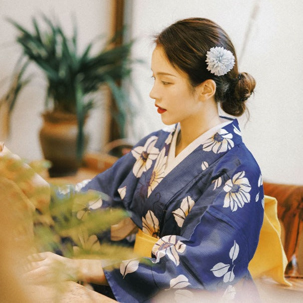 Women Festival Wear Blue Yukata [White Lily]