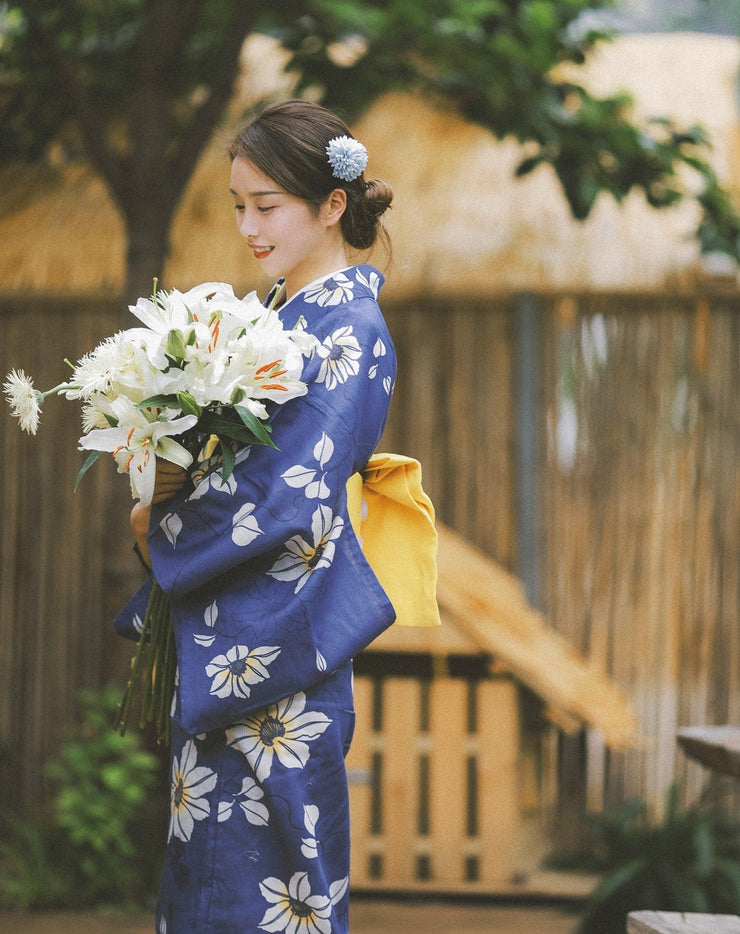 Women Festival Wear Blue Yukata [White Lily]