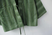 Women Green Stripe Kimono Jacket Haori