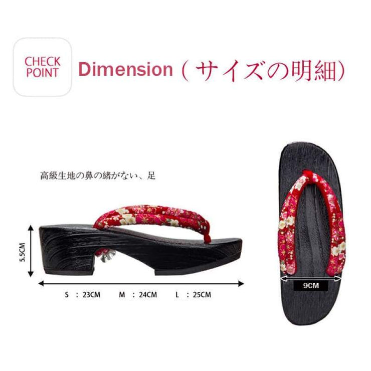 Geta | Women High Heel Wooden Sandals [Black Base Cherry Blossom] | Foxtume