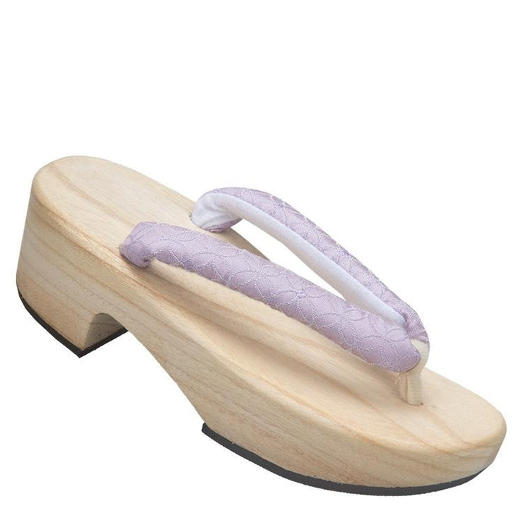 Women High Heel Geta Wooden Sandals【Purple Embroidery】