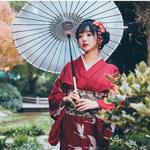 Women Japanese Festival Wear Red Yukata [Crane]
