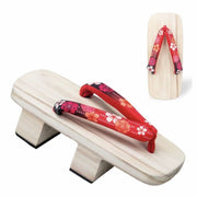 Geta | Women Two Teeth Wooden Sandals [Gradient Red Flower] | Foxtume